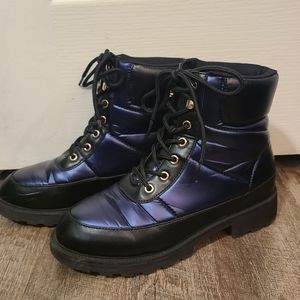Navy and black combat boots